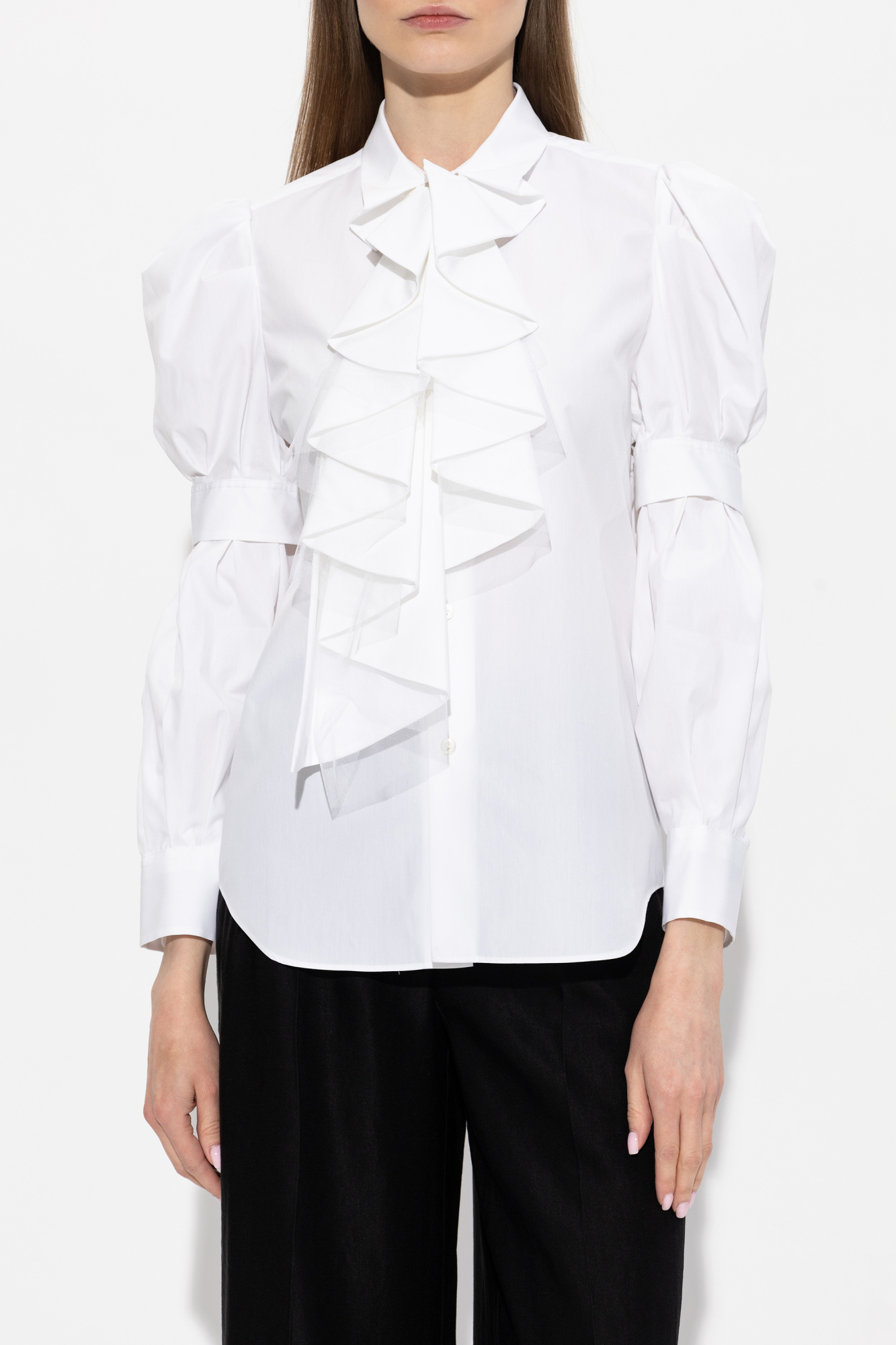 トップス comme des garcons noir kei ninomiya top Comme des Garçons Noir Kei Ninomiya shirt with a ruffle | Women's